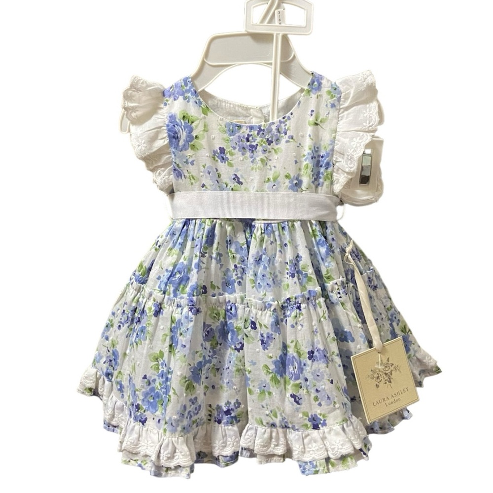 Vintage Laura Ashley London Flower Girl Ruffle Dress Set Made in India Easter